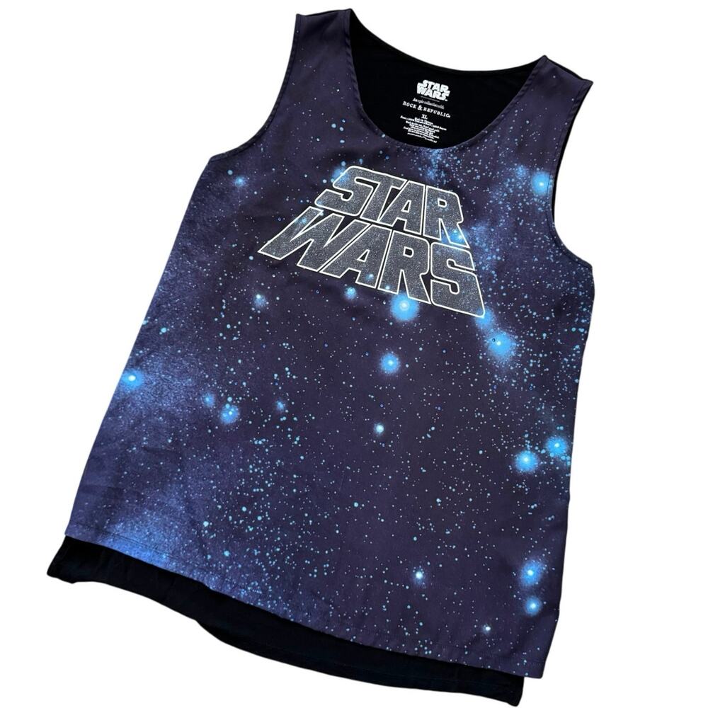 Star Wars Galaxy Tank Top Women’s XL Rock & Republic Purple Sparkle Logo